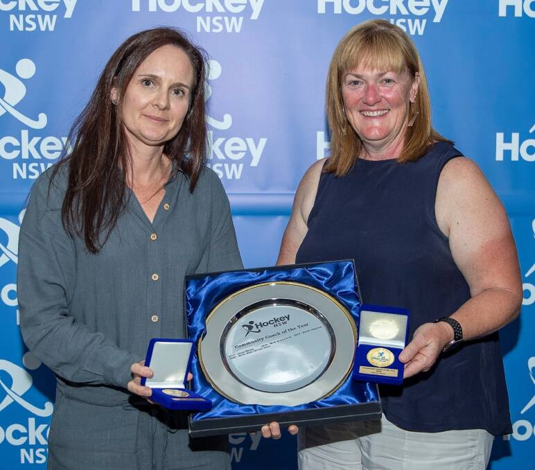 Deserving: Naomi Jones (left) with Hellen Willis. Both women were winners of Hockey NSW's Community Coach of the Year award. Photo: Hockey NSW.