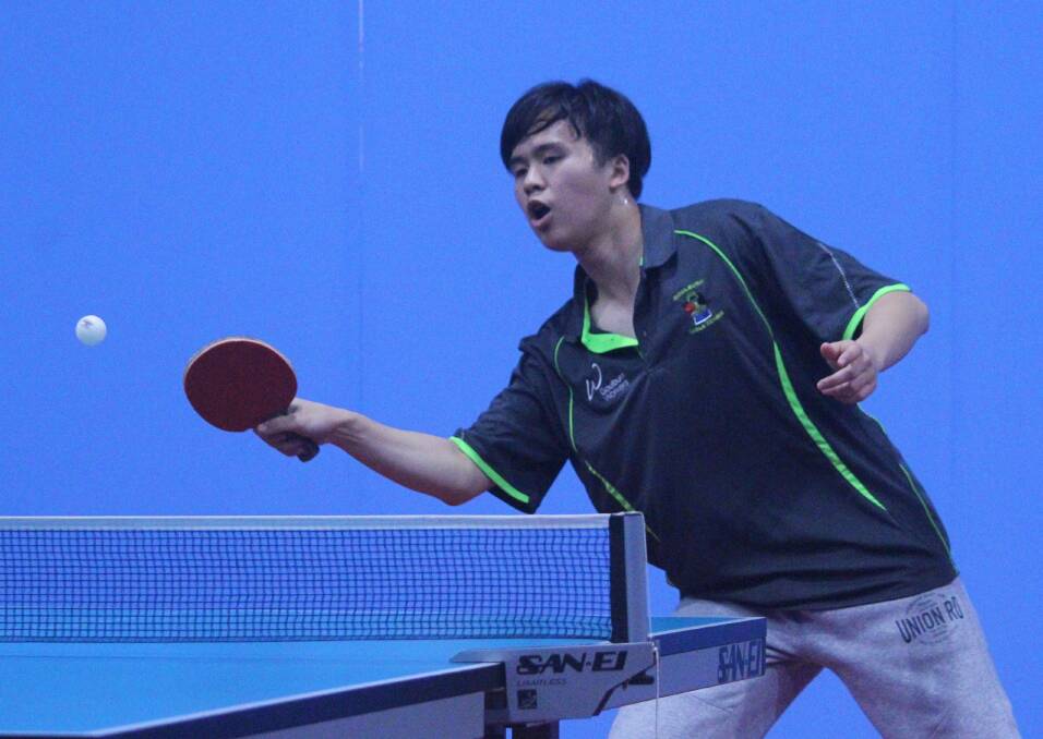 Good shot: Richie Jiang plays a forehand on Monday night during the local Goulburn A Grade competition. Photo: Zac Lowe.