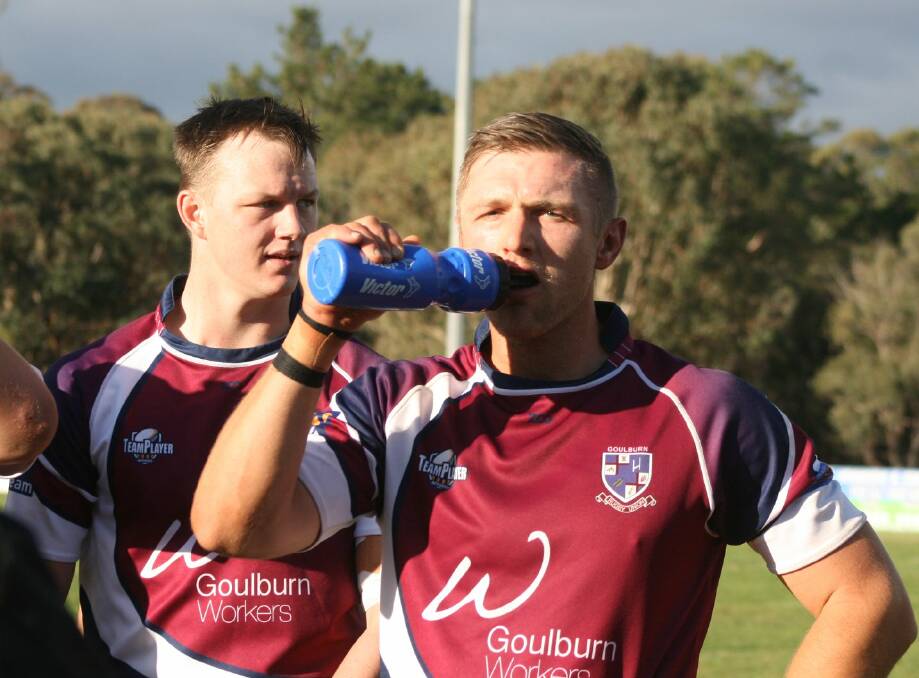 Take a drink: The Dirty Reds were all business on Saturday as they roared to a 17-7 victory over the Tuggeranong Vikings to stamp their claim to top spot on the ladder. Photo: Chris Gordon.