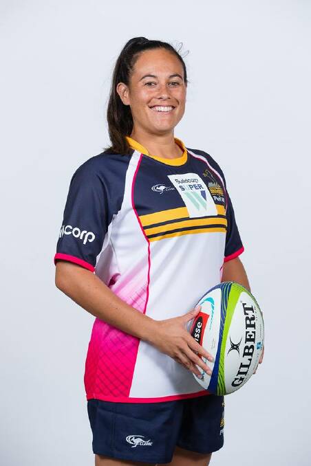 Ash Kara in her Brumbies gear, some of which she donated to her Fijian counterpart last Monday. Photo: Supplied. 