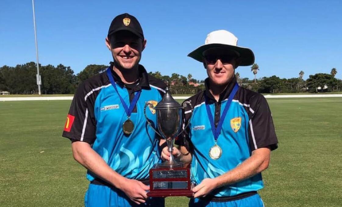 Representing: Brad Smith (left) and Josh Watling with the Country Championships trophy after their win with the ACT Southern Districts side last year. Photo: Goulburn District Cricket Association. 