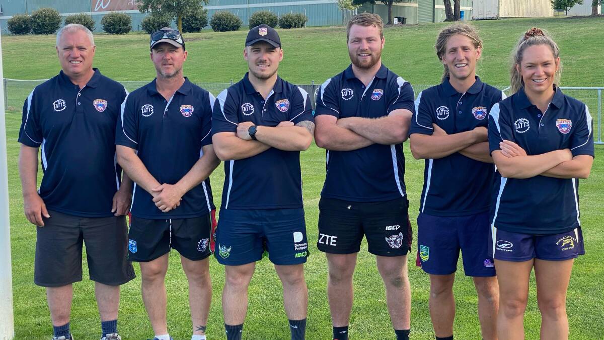 Ready: The new Bulldogs coaching staff, led by Tyson Greenwood (third from left) and Jesse Martin (fourth from left) have been busy preparing the club's five senior teams. Photo: Goulburn City Bulldogs. 