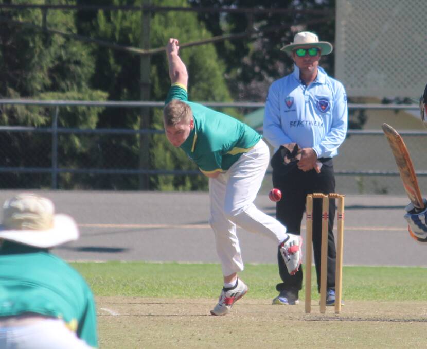 Well bowled: Francis McAlister tore through the Warriors on Saturday afternoon at Seiffert Oval on his way to a five-wicket haul. Photo: Zac Lowe.