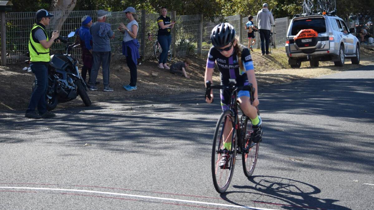 Elsie crosses for a third-place finish in the time trial. Photo: Supplied. 