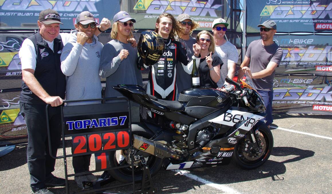 Defending: Tom Toparis (seen here after he won the 2020 ASBK title) will not compete at all in 2021. Photo: Darryl Fernance. 