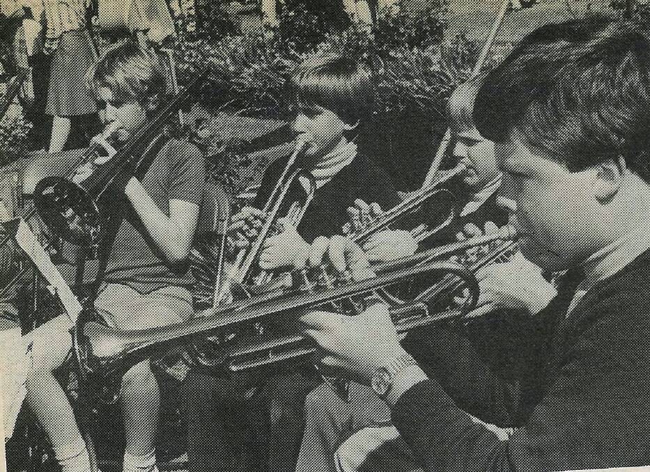 1983: Young musicians in the Combined Primary Brass Band entertain the crowd at Friday's Lilac Time Festival opening.