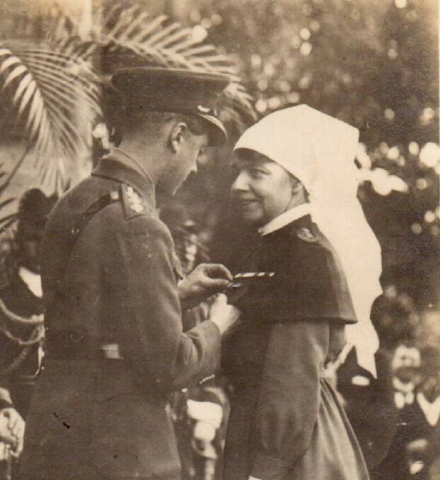 Riversdale’s Alice Twynam receiving the Royal Red Cross Medal from the future King Edward VIII. Photo supplied