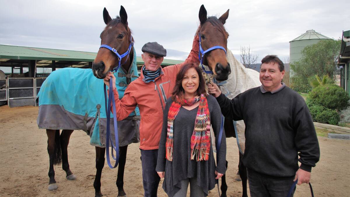 WINNERS: Goulburn Trainer of the Year in 2016, Danny Williams, pictured with partner Mandy O’Leary, stable foreman Lynden Webb and horses Ashjata and Martha Mary. Williams has four starters this Saturday at the Country Championships. Photo: Darryl Fernance