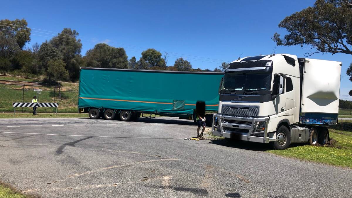 A B-double truck bogged in Ducks Lane. Picture supplied by Insp. Matt Hinton, Goulburn Police.