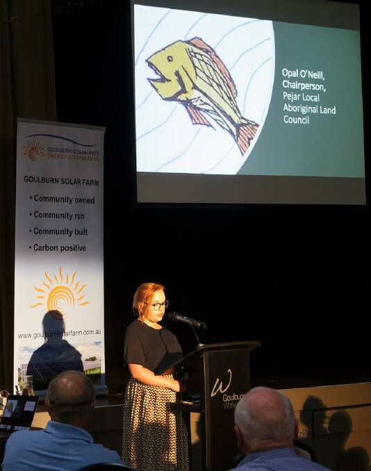 Opal O'Neill, president of the Pejar LALC, gives the Welcome to Country. Picture: Nic Fraser.