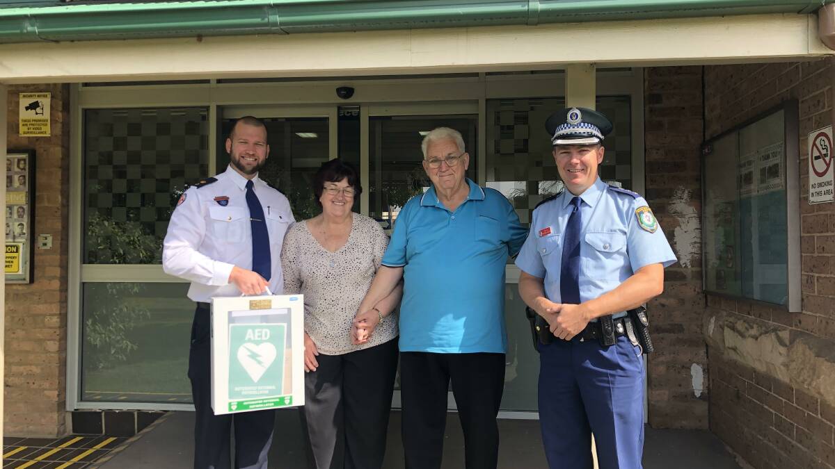 Acting Zone Manager, NSW Ambulance Paul Boje, Norma Hardy, Geoff Hardy and Inspector Matt Hinton, OIC Goulburn Police. Picture supplied.
