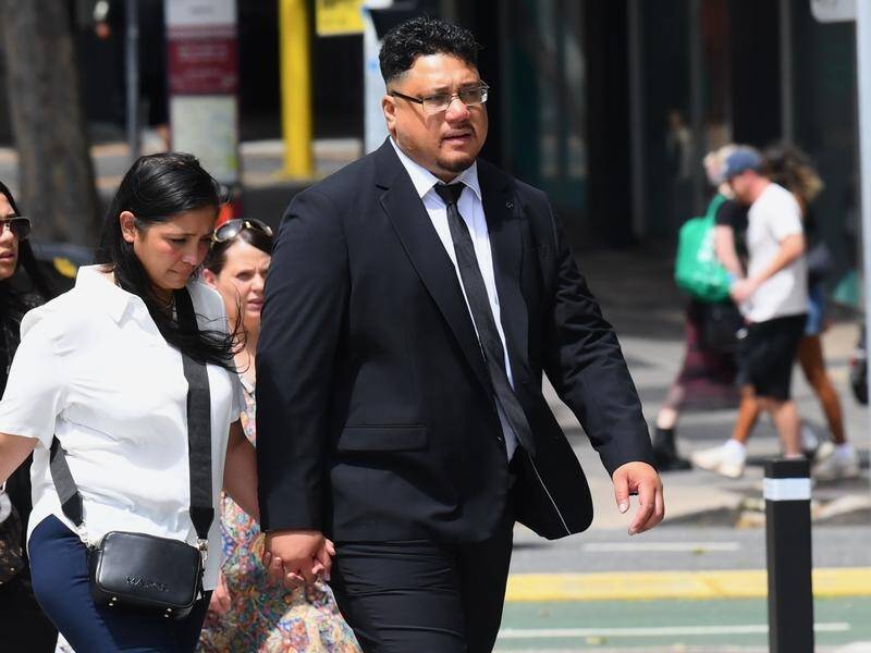 Omaha Vaivela (right) has been jailed for attacking a teen suspected of sexually assaulting a child. (Jono Searle/AAP PHOTOS)