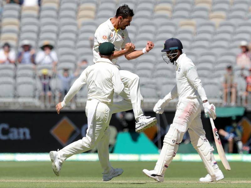 Mitchell Starc dismissed KL Rahul for a duck as India chase 287 to win the 2nd Test in Perth.