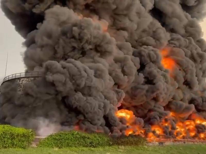 A weekend drone strike set ablaze a Russian fuel storage facility in the Crimean port of Sevastopol. (AP PHOTO)