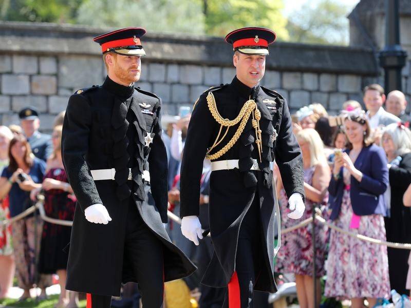 Prince Harry with his best man Prince William arrive at St George's Chapel for his wedding.