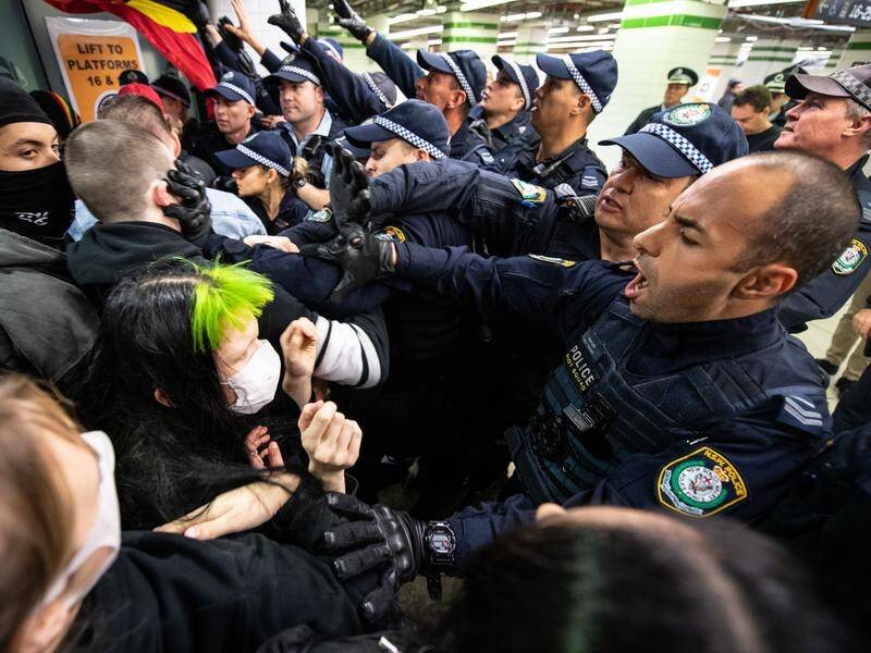 Police attempted to disperse crowds at Sydney's Central Station after a Black Lives Matter rally.