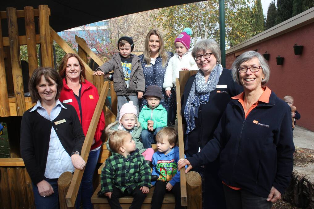 CARERS: (L-R) SDN Lady McKell staff Maree Friend, Katherine Seppelt, Anna Lamarra, centre director Sarah Harris and Ann Halliday with (L-R) with William Campbell, Mia Campbell, Rubi Cady, Jack Curry, Harry Belgrove and Koby Tozer. Photo: David Cole