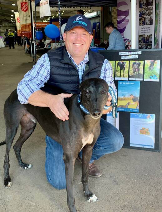 INDUSTRY STRONG: Nationals MP for Dubbo Dugald Saunders at the Greyhound As Pets stand at this years Dubbo Show.
