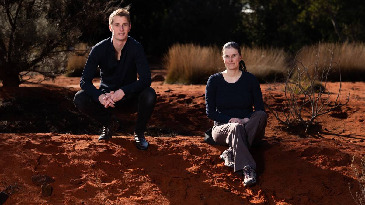Not Mars but the botanical gardens. Dr Lex van Loon and Dr Emma Tucker at the Red Centre Garden, Australian National Botanic Gardens in Canberra. Picture: Tracey Nearmy/ANU