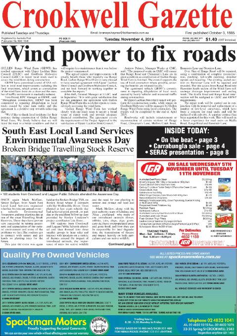 Crookwell Gazette front and back pages 2014 | September - December