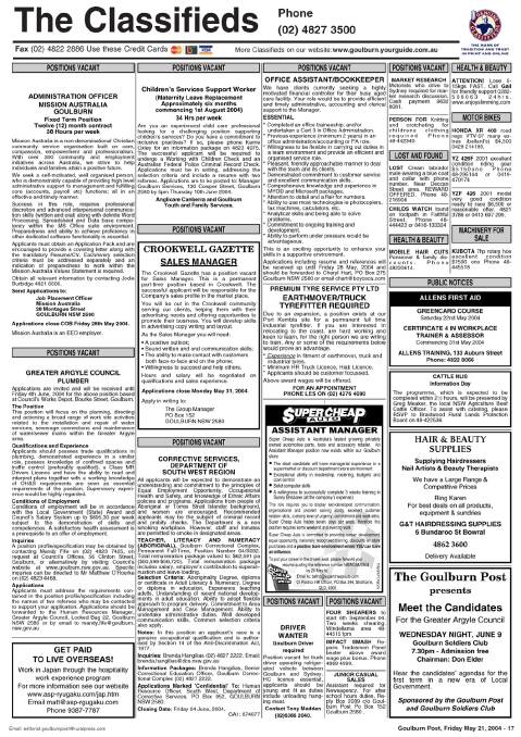 FLASHBACK EDITION: Goulburn Post, Friday May 21, 2004