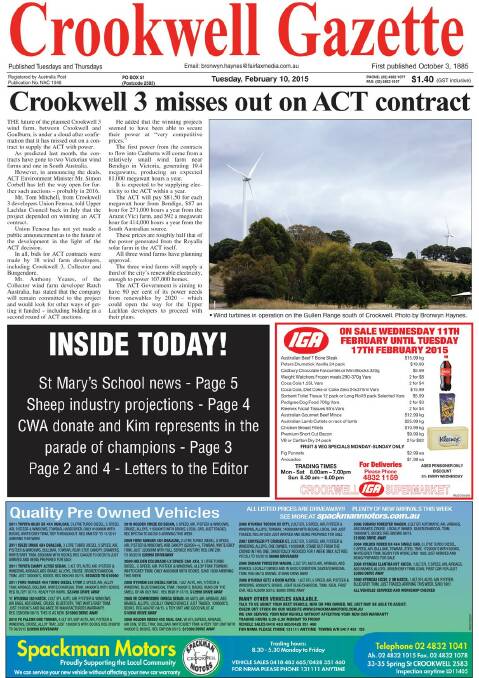 Crookwell Gazette: Front & Back Pages | January - June 2015