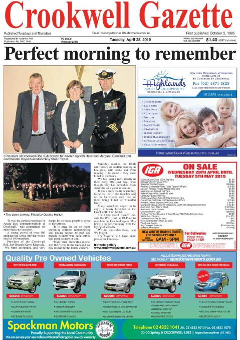 Crookwell Gazette: Front & Back Pages | January - June 2015