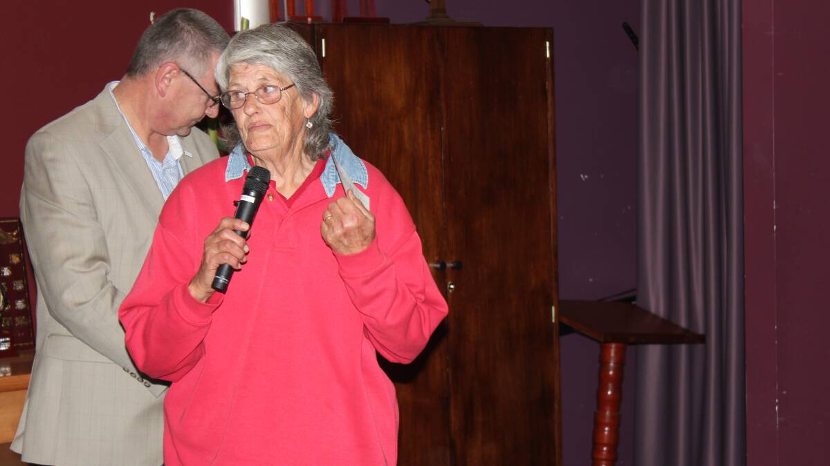 GRATEFUL: Parkesbourne RFS representative Lois Apps gives a short speech after accepting their cheque.