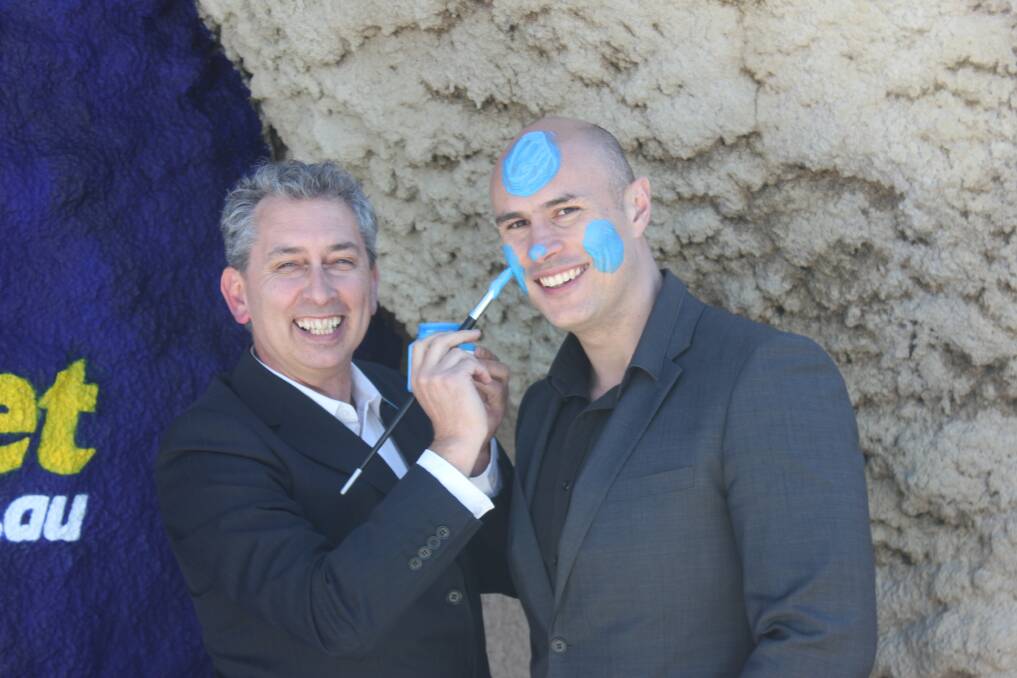 Sportsbet PR Manager Christian Janzen got into the spirit of Blue September by letting Blue September Campaign Manager Mike Chapman paint his face with some blue balls. 