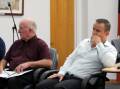 COMMUNITY CONCERN: Northern Territory government select committee member Gerry Wood and chair Nathan Barrett listen to community testimony at a hearing into ice usage in Katherine on Tuesday.