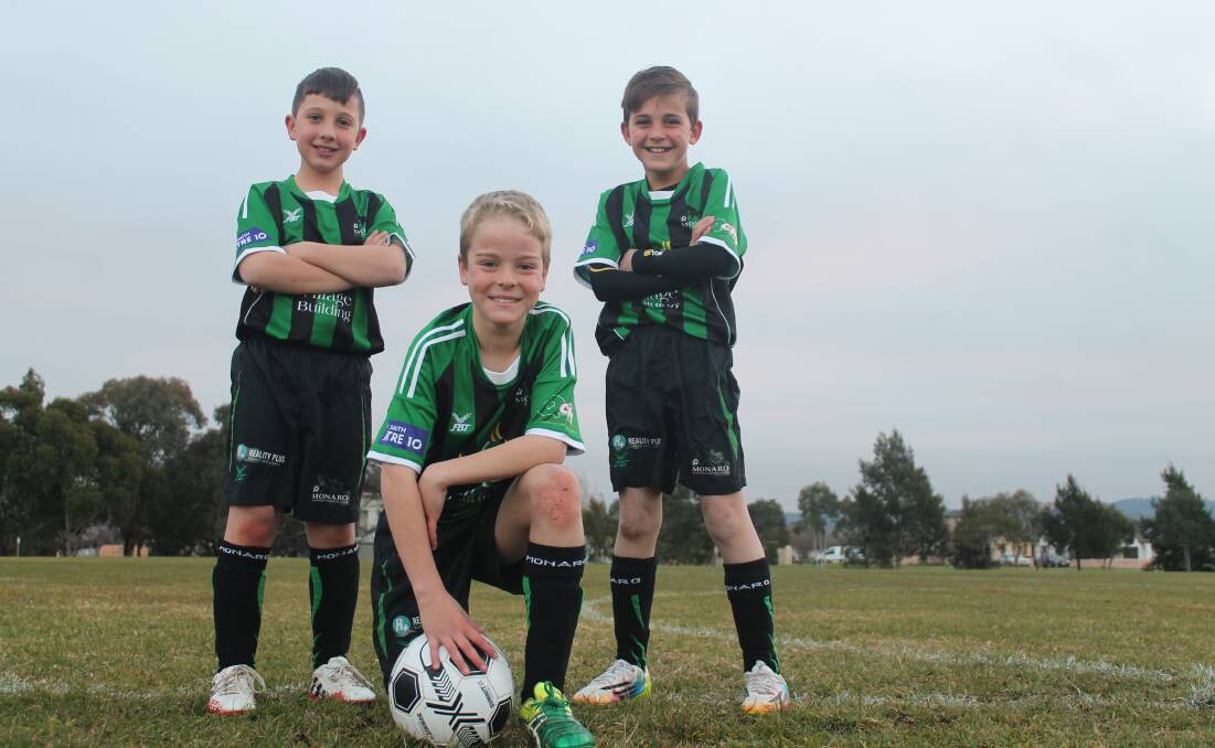 Monaro Panthers under 10s players Anthony Kopec, Tom Grant and Sammy Palic are eager to hit the field and show off their club in next week's Kanga Cup in Canberra. Photo: Joshua Matic.