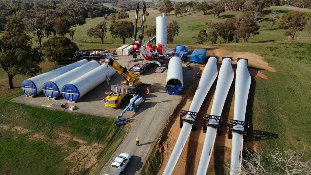 PROJECT LOOMS: Wind turbine components arrive at Biala Wind Farm in NSW. Photo: supplied