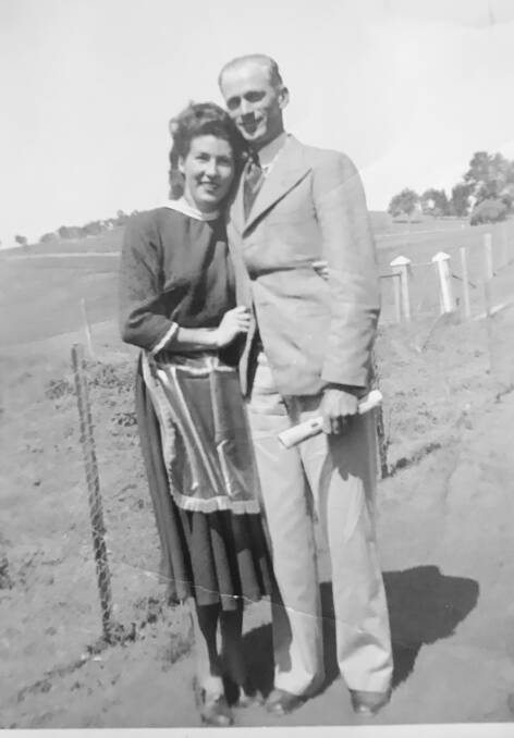 AFTER THE WAR: Gwen McIntosh and Geoffrey O'Brien at Gwen's family home 'Claremont' near Laggan in 1949. Photo: supplied