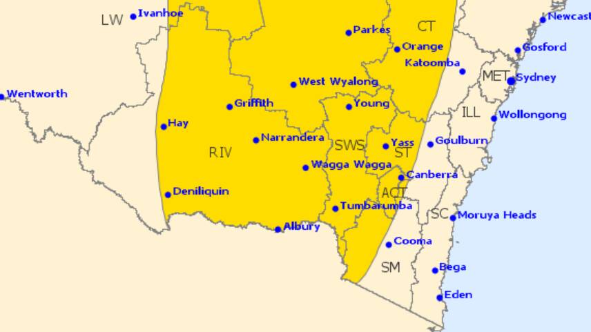 The Bureau of Meteorolgy has issued a severe thunderstorm warning for the Southern Tablelands.