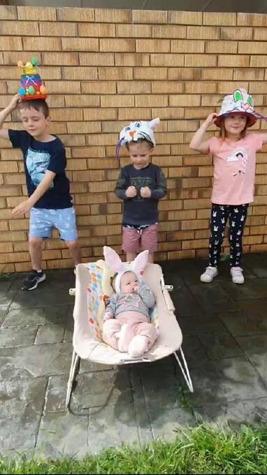Hudson, Charlie, Stella and Lara Salmon join Sts Peter and Paul's virtual Easter hat parade. Photo: supplied