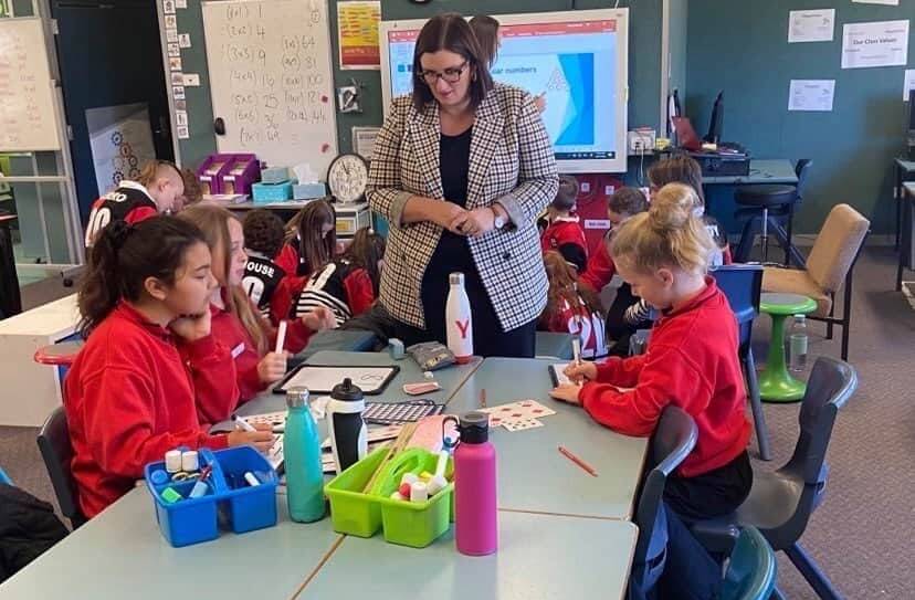 NSW Minister for Education and Early Childhood Learning Sarah Mitchell joining in some numeracy games. 