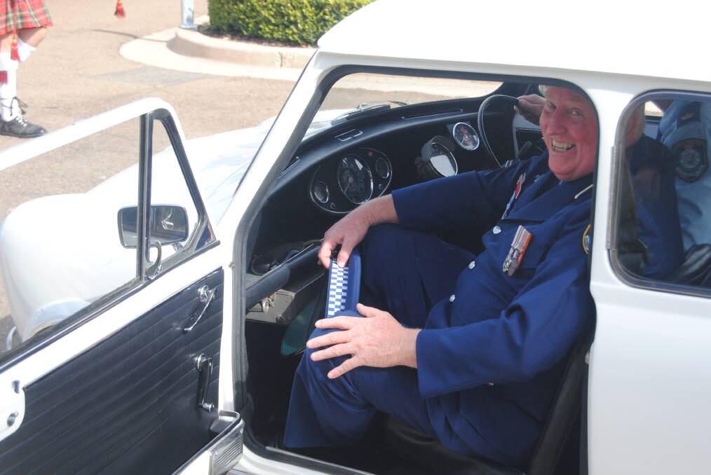 Retired NSW Police Academy teacher David Kay went for ride in the vehicle during his farewell last week. 