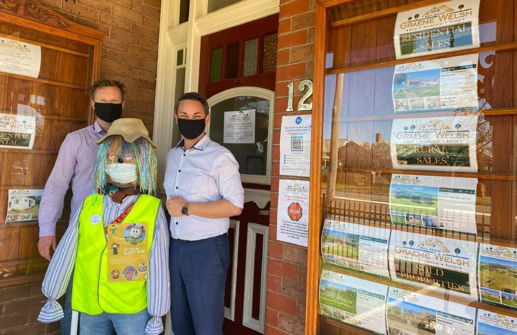 Businesses like Graeme Welsh Real Estate are getting involved with No Show Scarecrow. Photo: Supplied. 