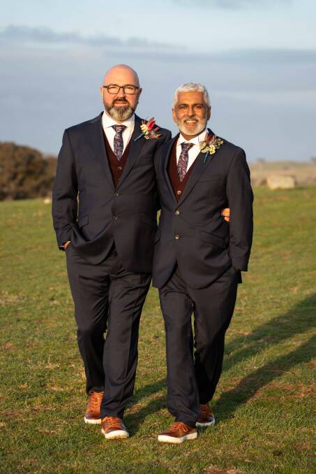 Paul Scott-Williams and Warren on their wedding day. Photo: supplied. 
