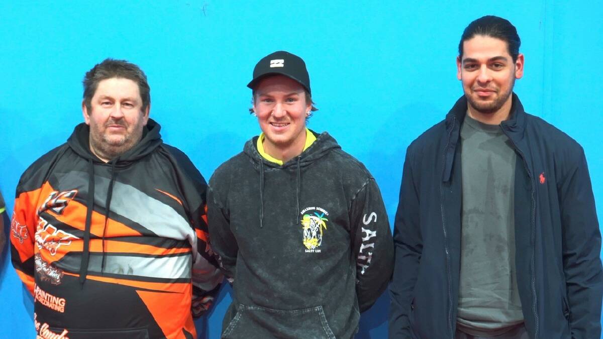 A Grade winners Rod Blake (a fill-in for Michael Turner), Lachlan Bill and Harry Mavrolefterou. Pictures supplied. 