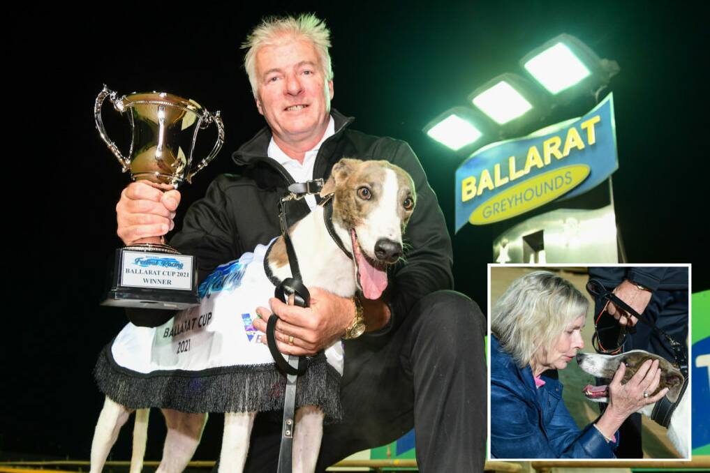 Sprint sensation Ferdinand Boy after his dominant victory in the Group 2 Ballarat Cup Final (450m) last year. Picture by Goulburn Greyhound Racing Club. 