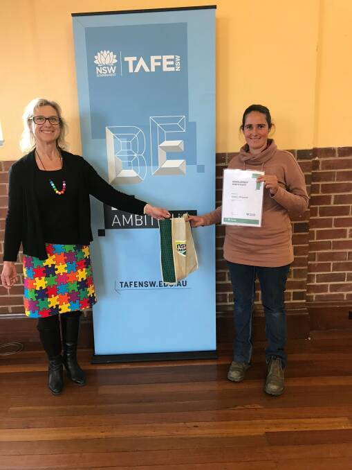 FARMING FOCUS: TAFE NSW student and local farmer Jess Wiseman (right) with TAFE Services Coordinator Bronwyn Temple. Photo: supplied. 