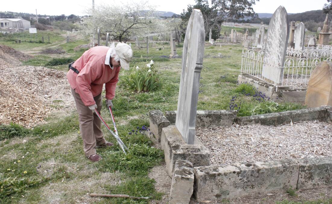 Daphne Penalver helping out with the tidying of the cemetery. 