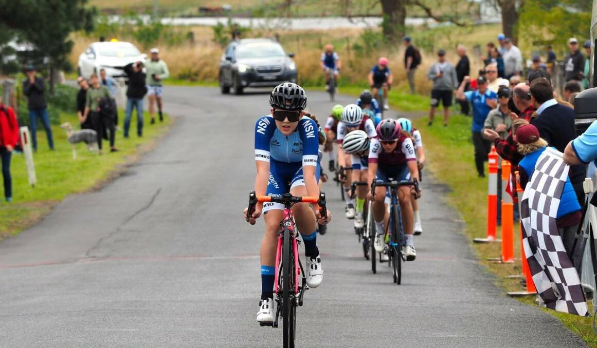 Elsie Apps crossing the line clear of the field to win the Australian Road Race Championship. Picture by Moho Photography. 