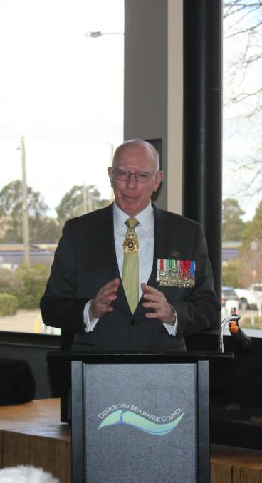 Speech: His Excellency David Hurley AC DSC (Retd) talking about what WWII veterans mean to him. Photo: Burney Wong. 