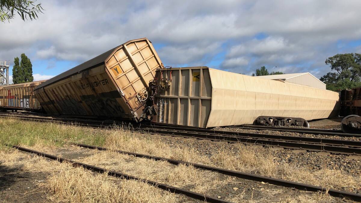 Some of the derailed covered wagons. Photo, supplied.
