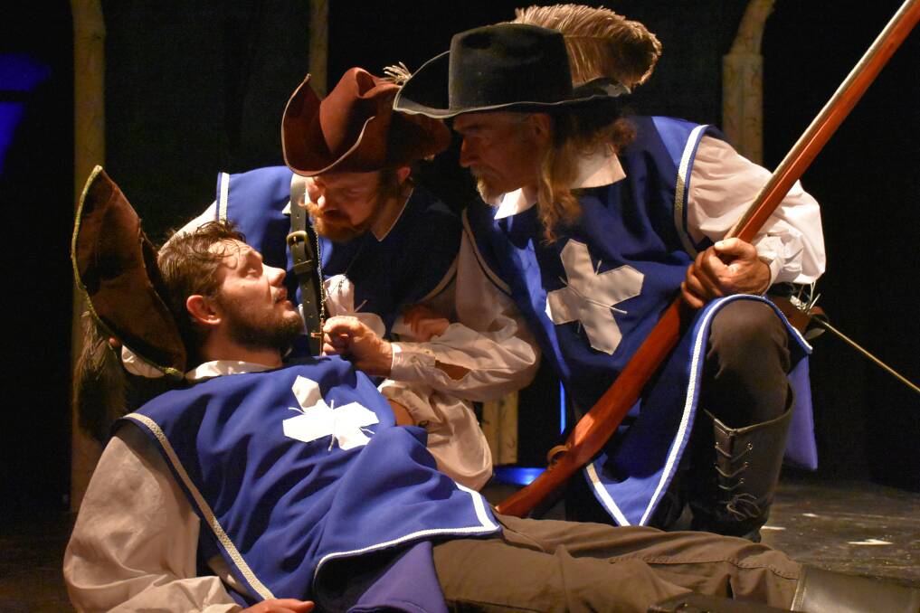 Injured: Joshua Waters, Andy Picker and Martin Sanders star in the Three Musketeers. Photo Ceilidh Newbury.
