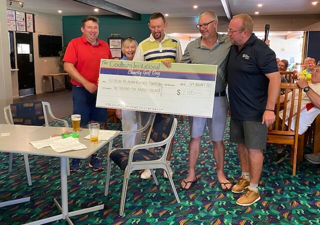 Cheque: Chris Hope, Rona Hope, Richard Hope, Rodney Hope and Barry McEntee. Photo: supplied. 