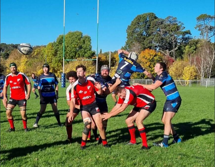 The Crookwell Dogs in action during their win over the Cooma Red Devils. Photo: Crookwell Rugby Club. 