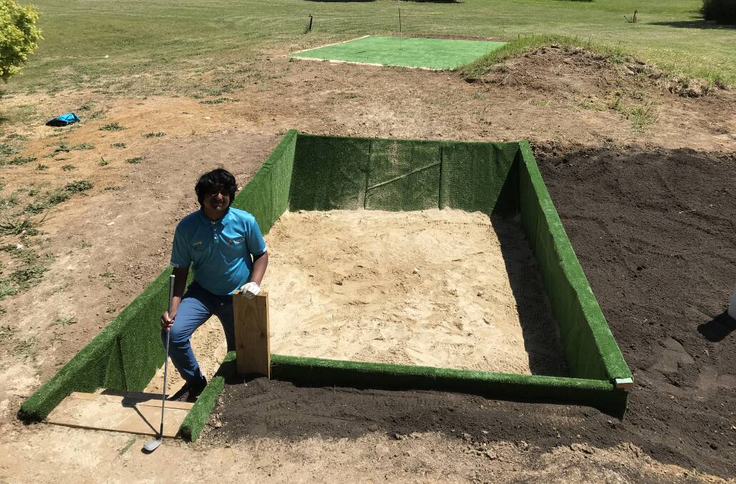 Anbarasan Mitchell is able to practice golf in his backyard everyday. Photo: John Mitchell. 